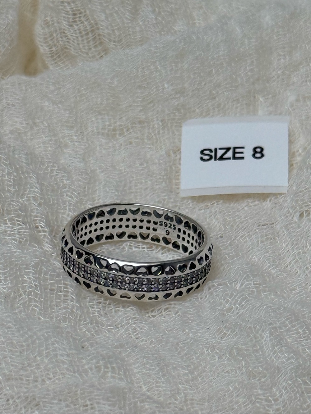 925 Sterling Silver ring with heart , Size 8